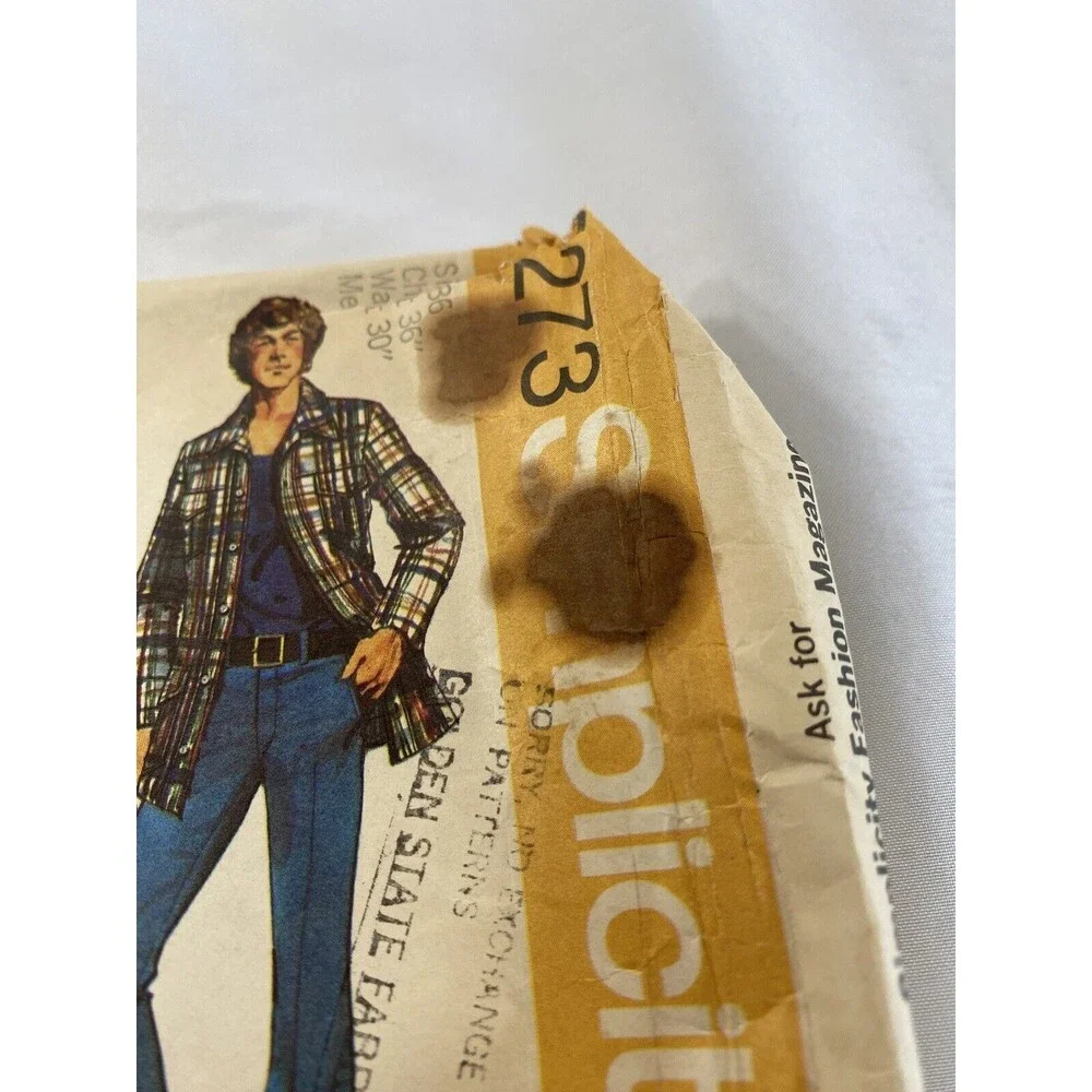 VTG 1970s Simplicity Sewing Pattern Men Unlined Shirt-Jacket Pant 5273 Uncut 170 - Picture 2 of 3